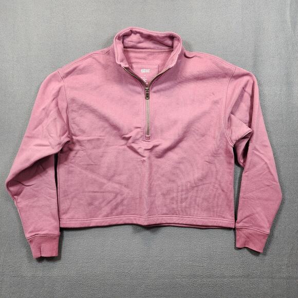 Girlfriend Collective Womens Top Medium Pink 1/2 Zip Pullover Cropped Sweatshirt - Picture 8 of 9